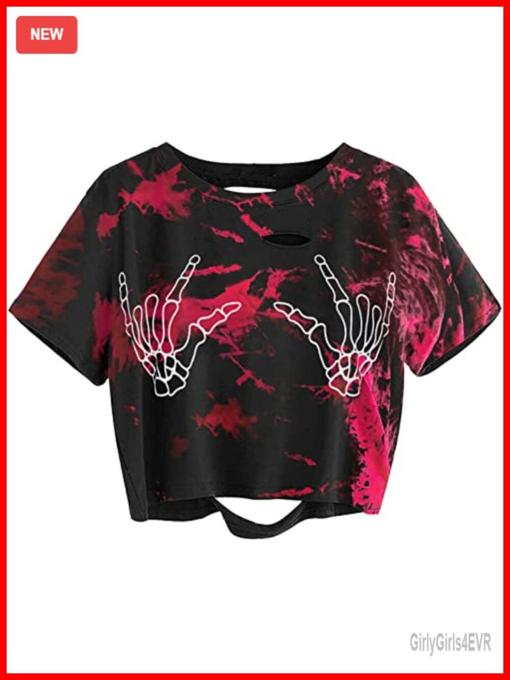 Skull Finger Graphic Distressed Crop Top Ripped Short Sleeve Tee